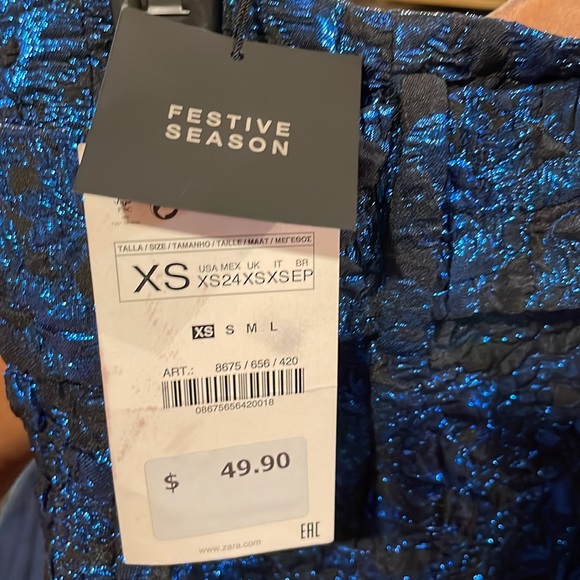 NWT Zara Festive Season Ruffle Metallic Blue On Black Belted Mini Skirt - Picture 12 of 12